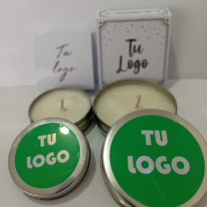 5 VELAS DE SOJA AROMATIZADAS CON TU LOGO IMPRESO LATA CHICA
