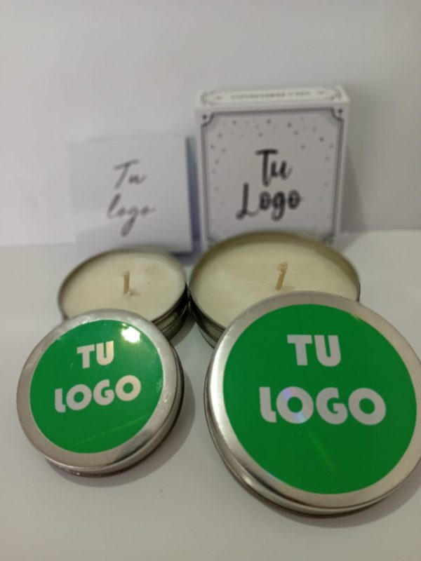 5 VELAS DE SOJA AROMATIZADAS CON TU LOGO IMPRESO LATA CHICA
